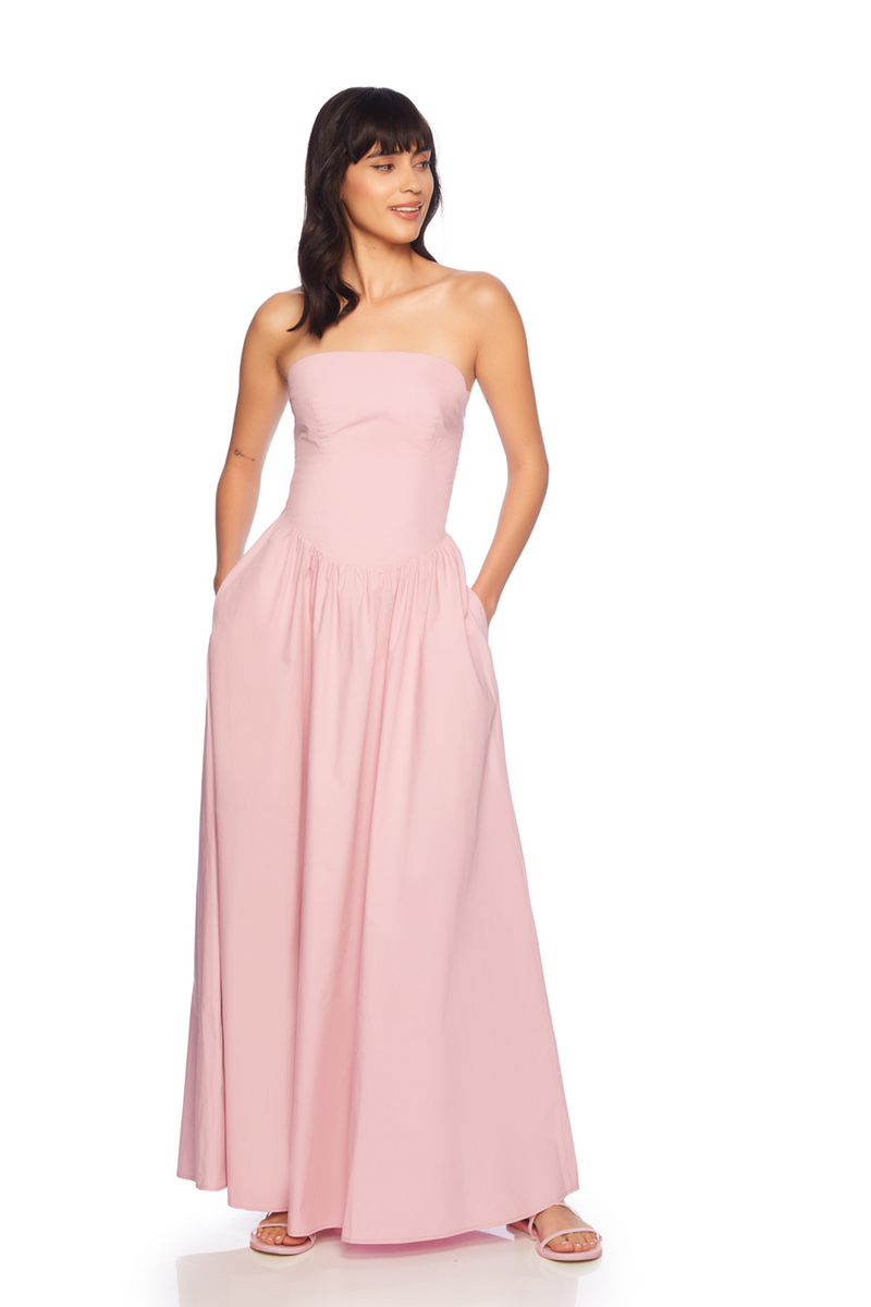 Light Pink Poplin Drop Waist Tube Dress Maxi Dress