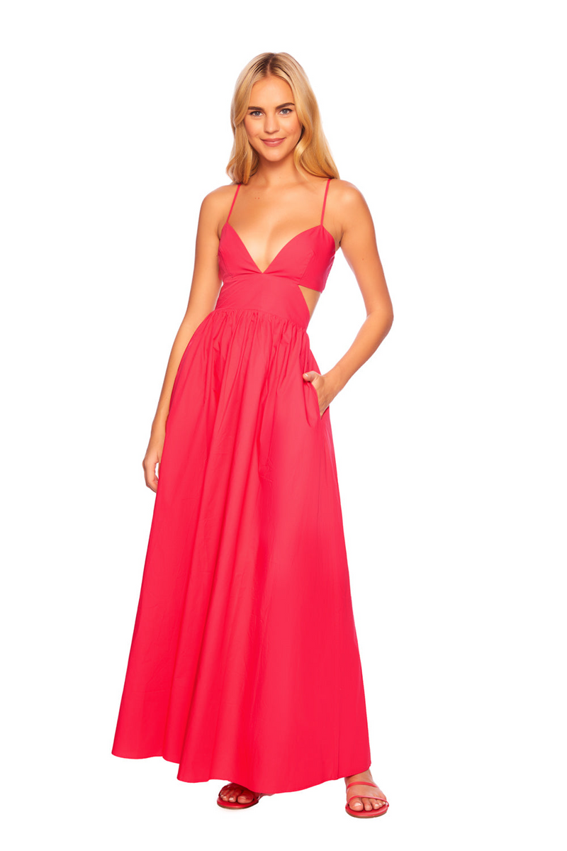 Tomato Poplin Cut Out Open Back Dress Maxi Dress