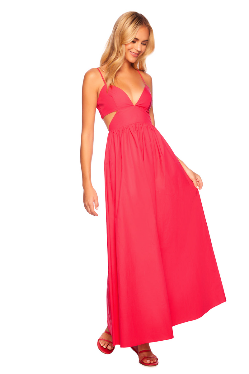 Tomato Poplin Cut Out Open Back Dress Maxi Dress