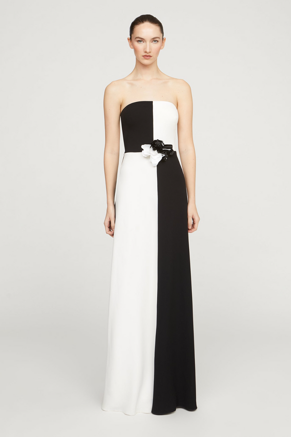 Antique White Cassia | Crepe Color Block Gown in Black/Ivory Formal Gown