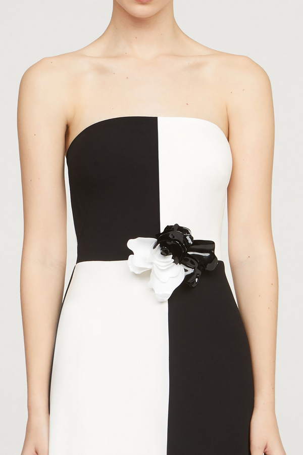 Dark Slate Gray Cassia | Crepe Color Block Gown in Black/Ivory Formal Gown