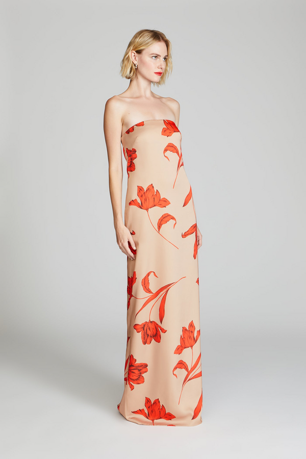 Light Gray Manuela | Strapless Gown in Camel Statement Flower Formal Dress