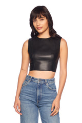 Dark Slate Gray Faux Leather Crew Sleeveless Top Crop Top