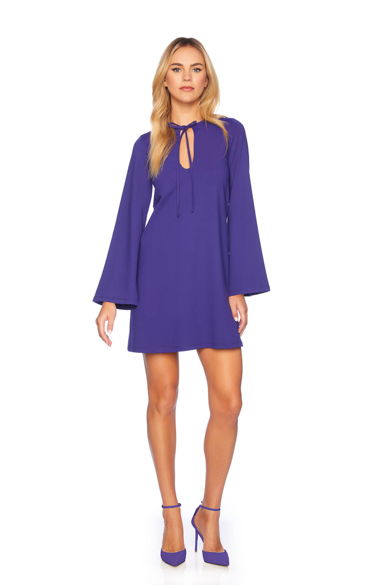 Dark Slate Blue Bell Sleeve Keyhole Tie Dress Mini Dress