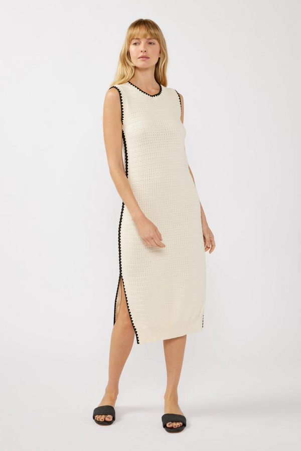 Antique White Runaway Knit Midi Dress in Natural/Black Midi Dress