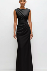 Black Sleeveless Cap Shoulder Crepe Maxi Dress in Black Formal Dress