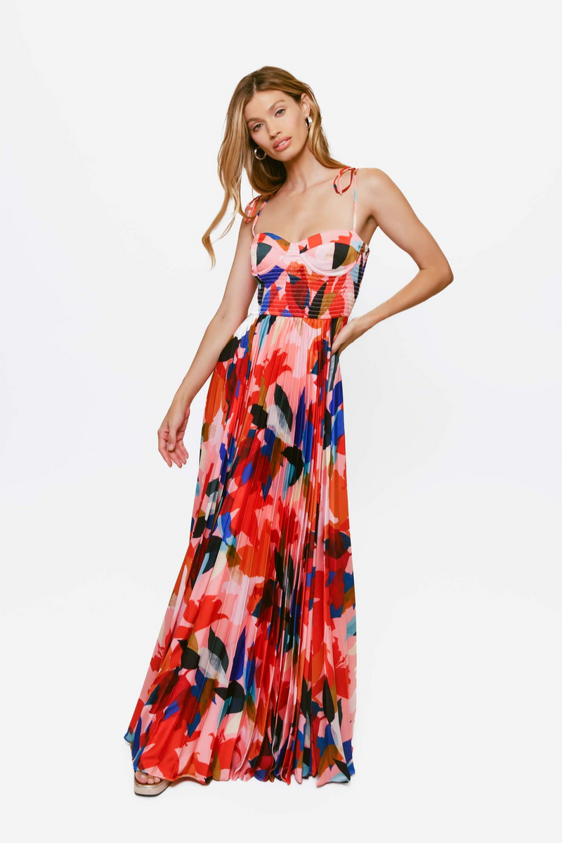 White Smoke Ayla Dress | Coral Papier Mache Floral Maxi Dress