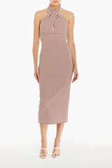 White Smoke Conchita Dress in Brown/Cream Midi Dress