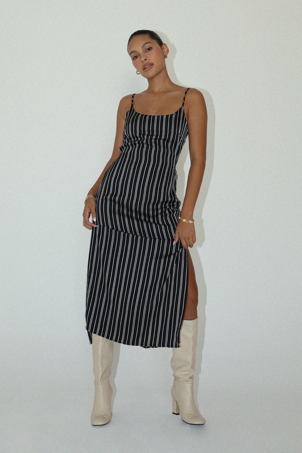 Gray Walk The Line Pinstripe Maxi Dress Maxi Dress