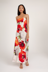 Light Gray Talia Dress in Red Poppy Maxi Dress