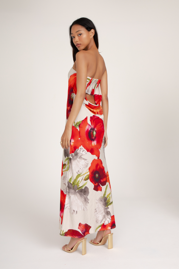 Light Gray Talia Dress in Red Poppy Maxi Dress