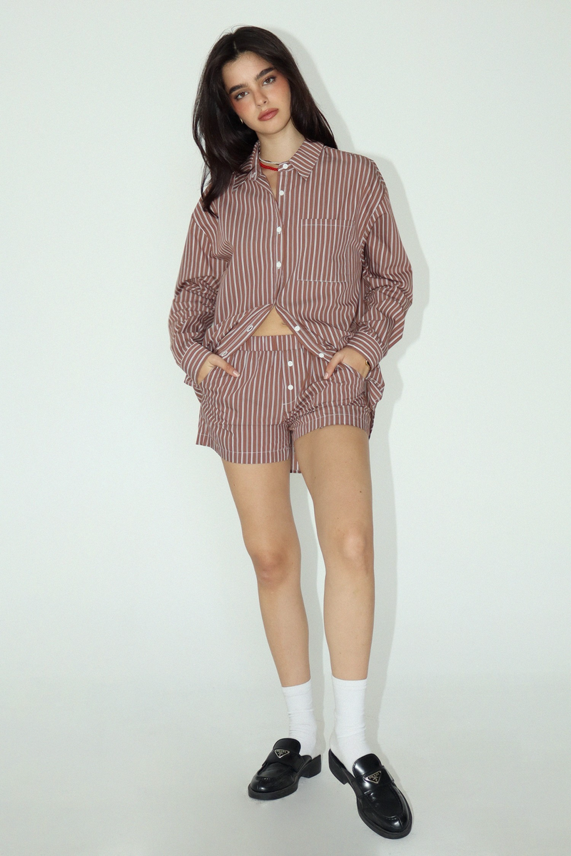 Light Gray Always Noticed Striped Boyfriend Shirt Top