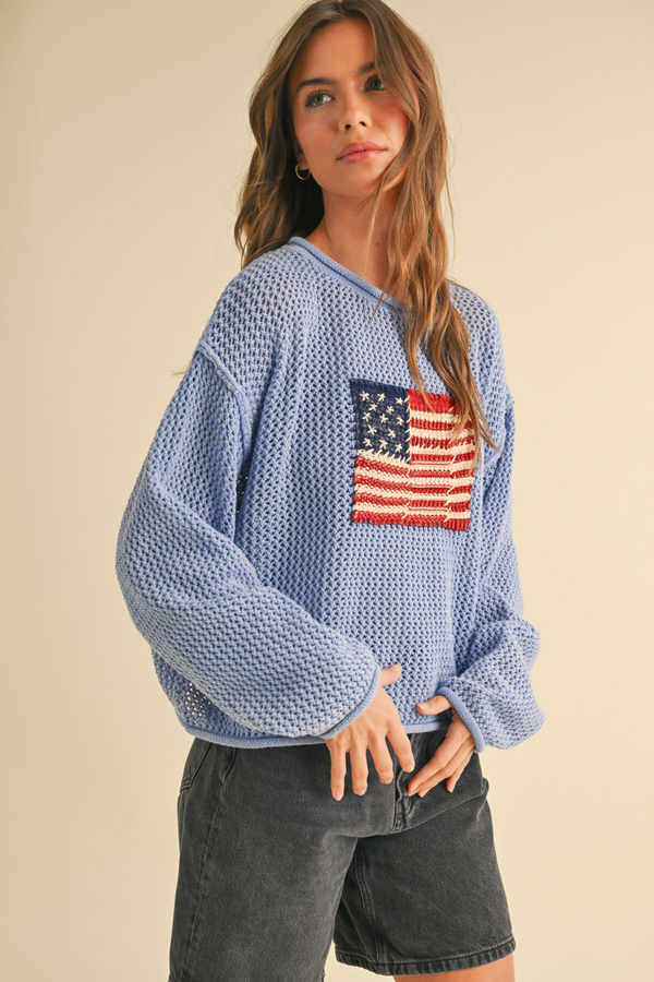 Gray Flag Knitted Sweater Top Sweater