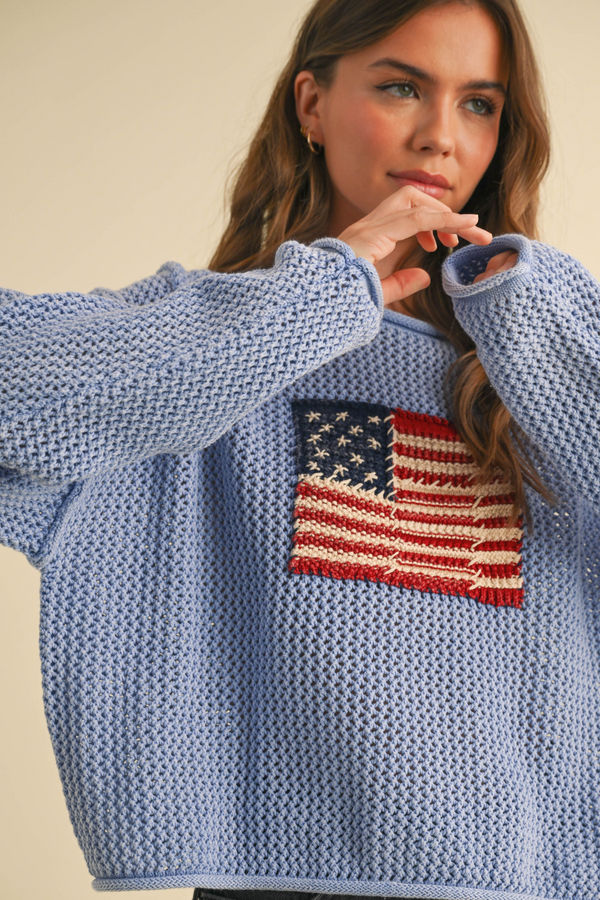 Gray Flag Knitted Sweater Top Sweater