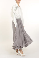 Antique White Ziola Pleated Skirt Maxi Skirt