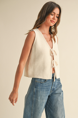 Wheat Walsh Tie Front Vest Top