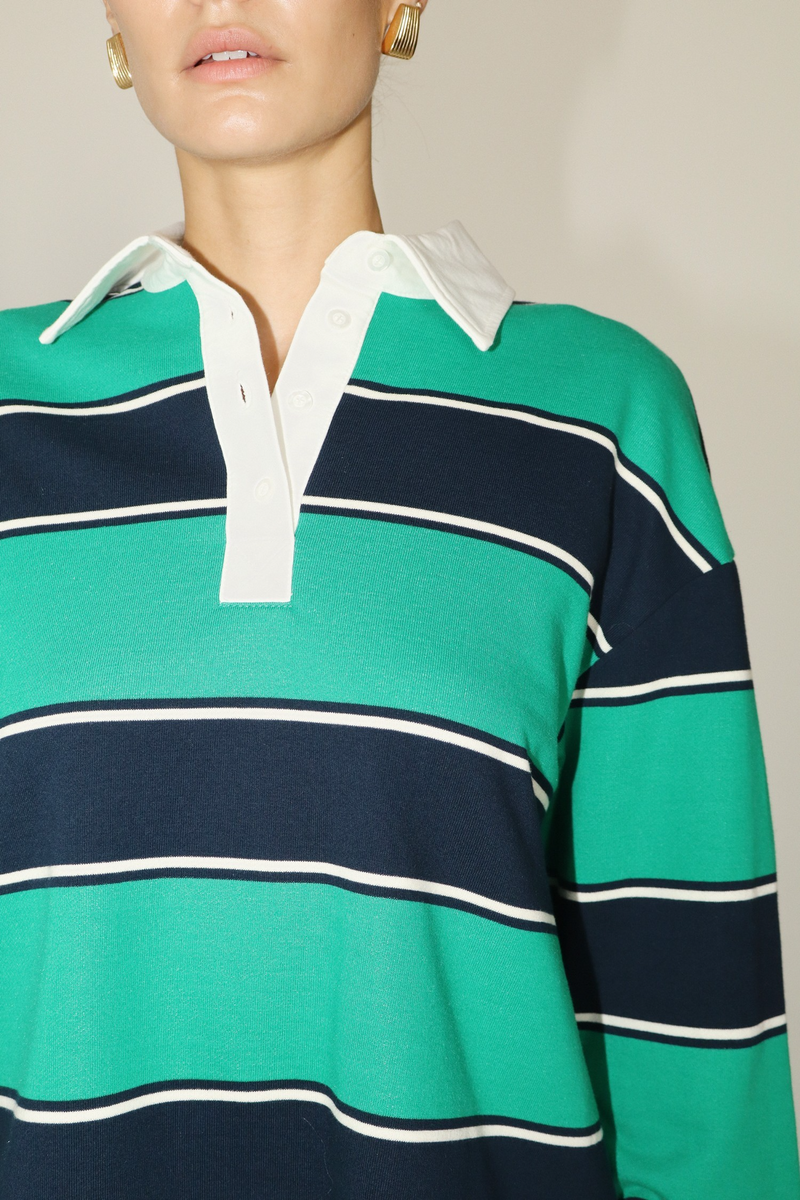 Light Sea Green Line It Up Striped Polo Top Top