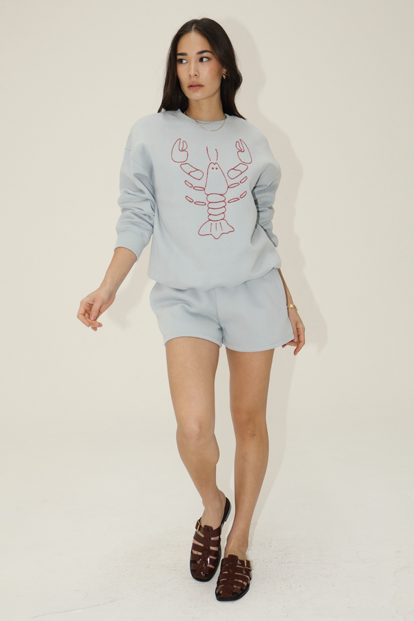 Light Gray Lobster Season Embroidered Sweater Sweatshirt