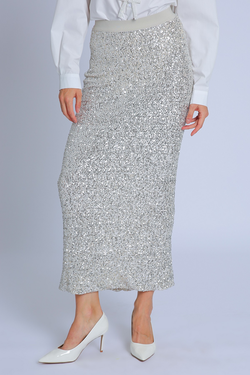 Gray Disco Night Sequin Pencil Skirt Maxi Skirt