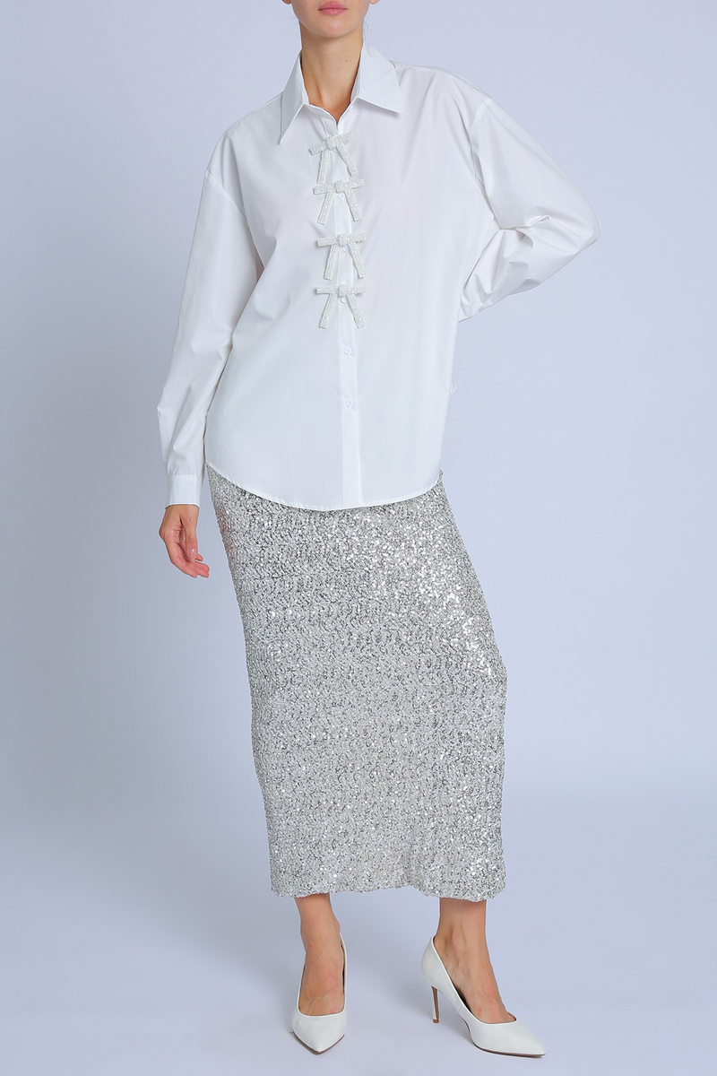 Light Steel Blue Disco Night Sequin Pencil Skirt Maxi Skirt