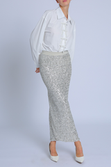 Light Steel Blue Disco Night Sequin Pencil Skirt Maxi Skirt