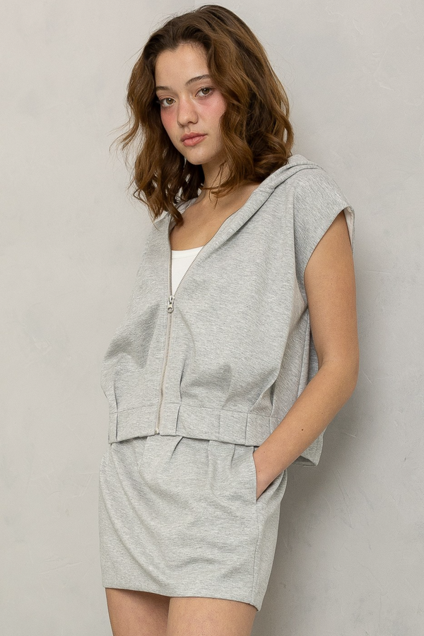 Gray Lee Sleeveless Zip Hoodie Top