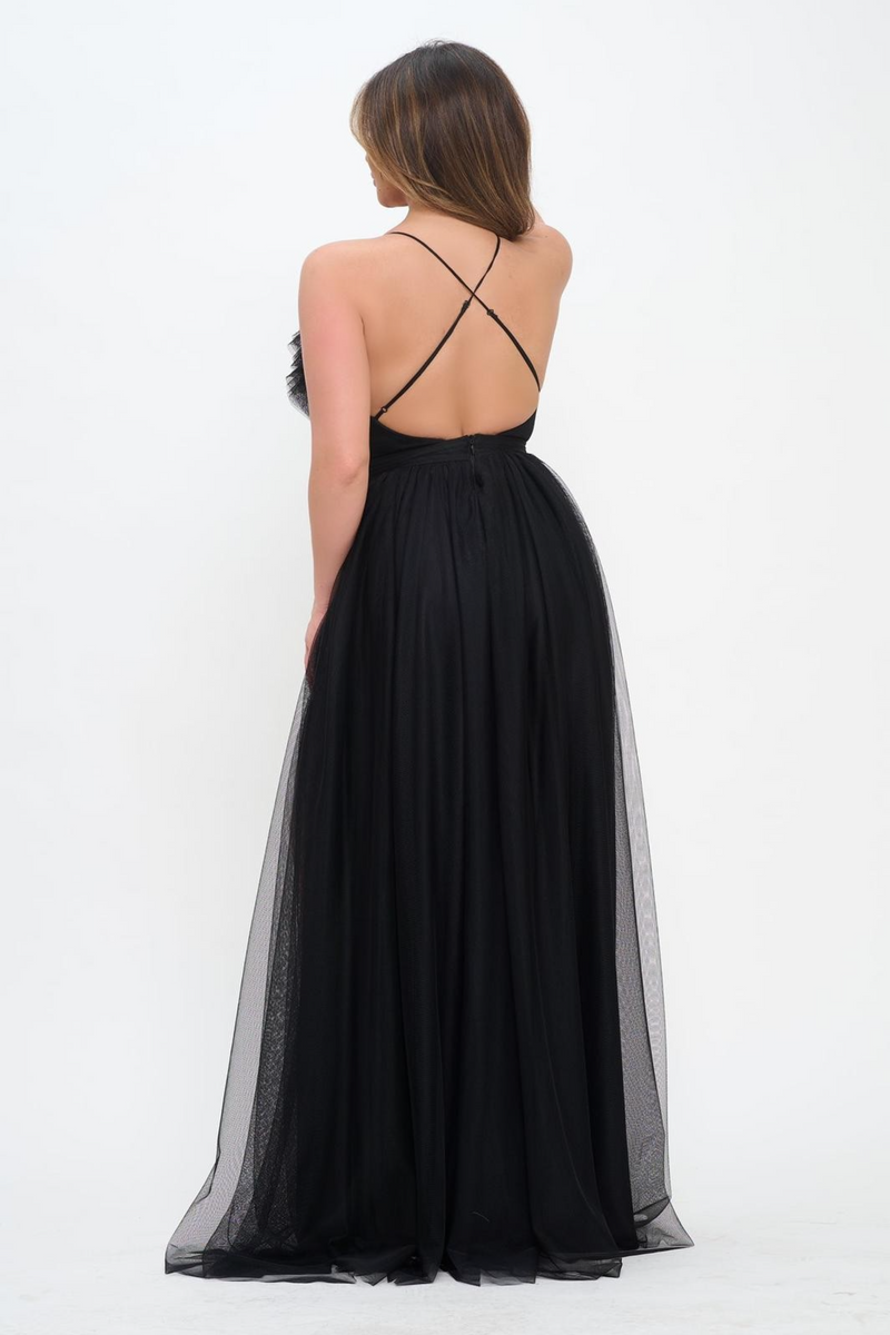 Black Selby Tulle Spaghetti Cross Back Maxi Dress maxi dress