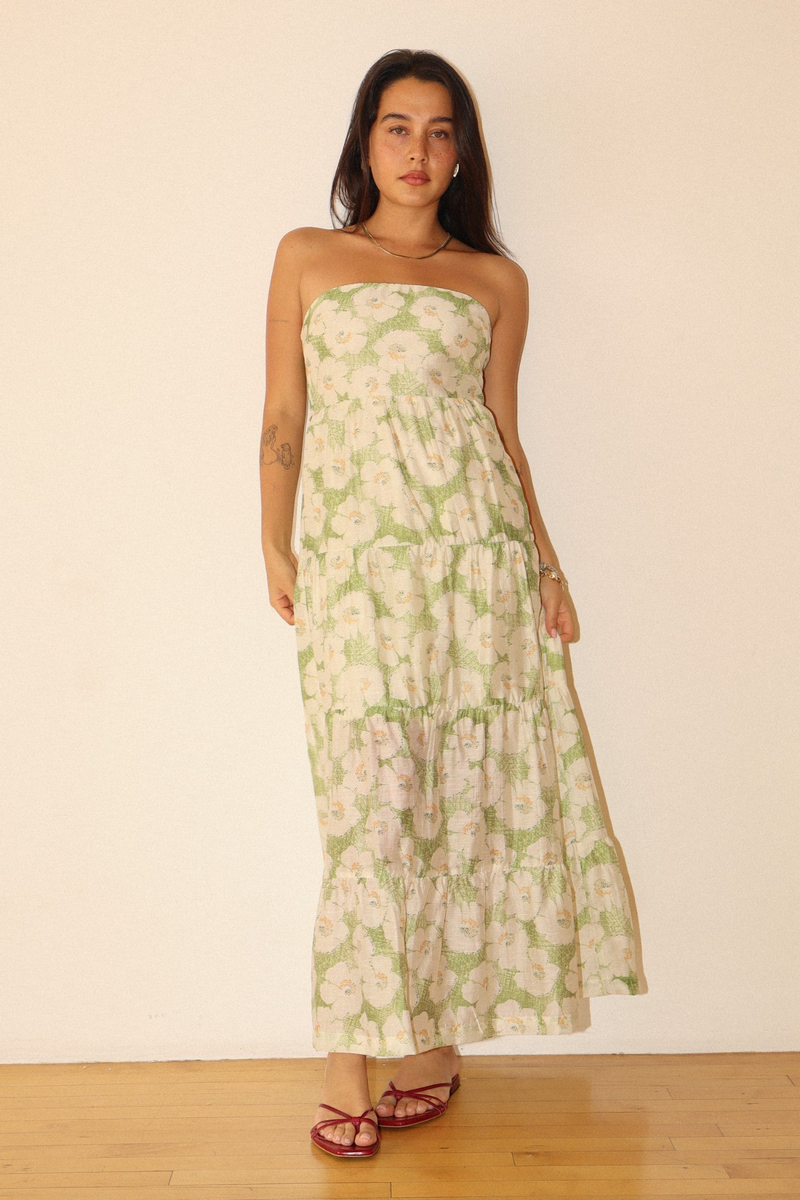 Wheat Anchorage Strapless Floral Maxi Dress Maxi Dress