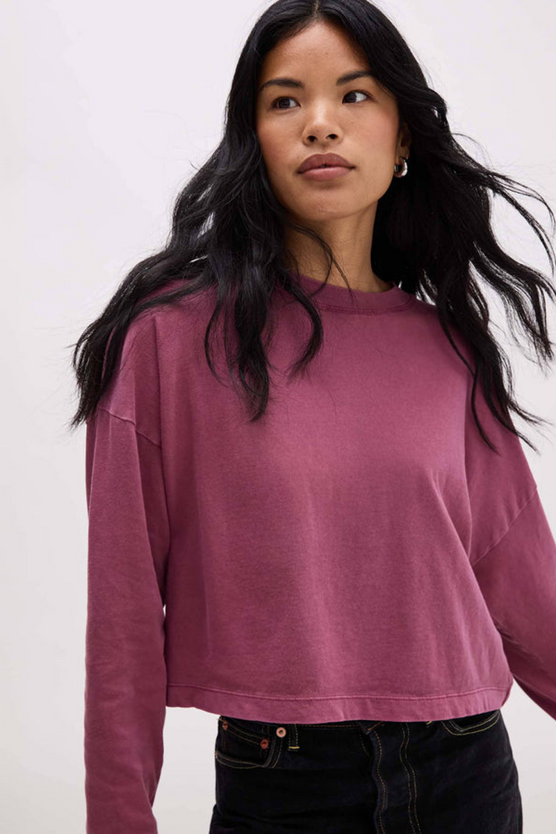 Maroon Relaxed Crop Long Sleeve Tee Top