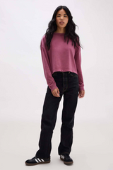 Lavender Relaxed Crop Long Sleeve Tee Top