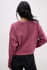 Maroon Relaxed Crop Long Sleeve Tee Top