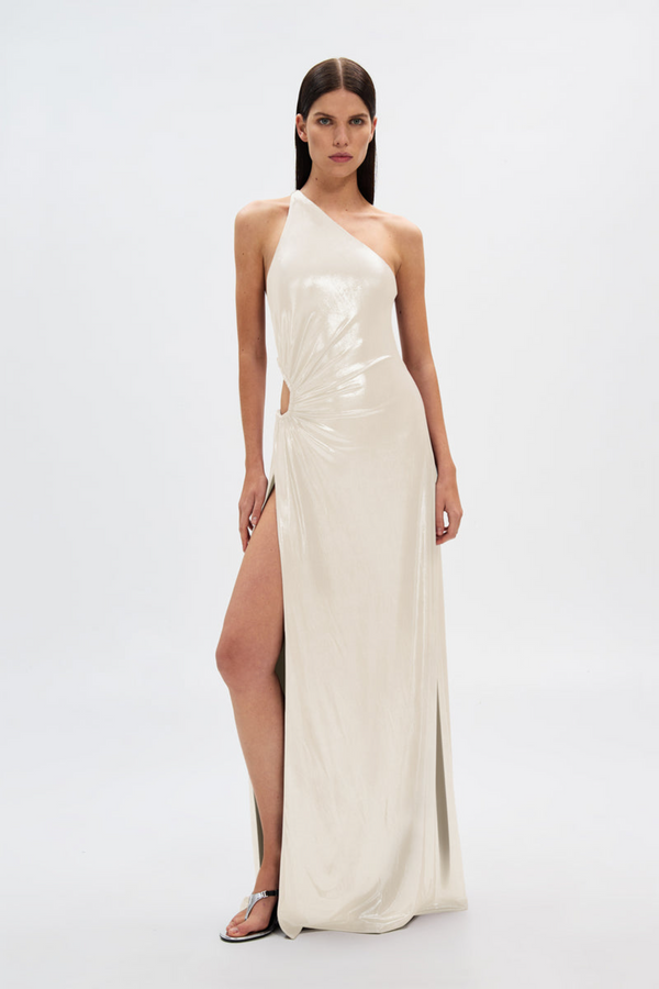 Beige The Sabine Foil Jersey Gown GOWN