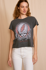 Gray Grateful Dead Steal Your Face Top Graphic Tee