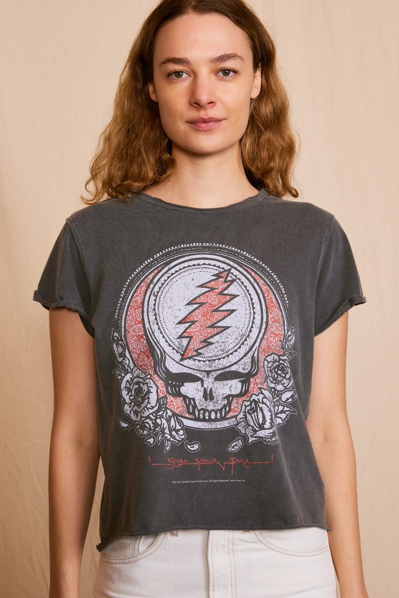 Gray Grateful Dead Steal Your Face Top Graphic Tee