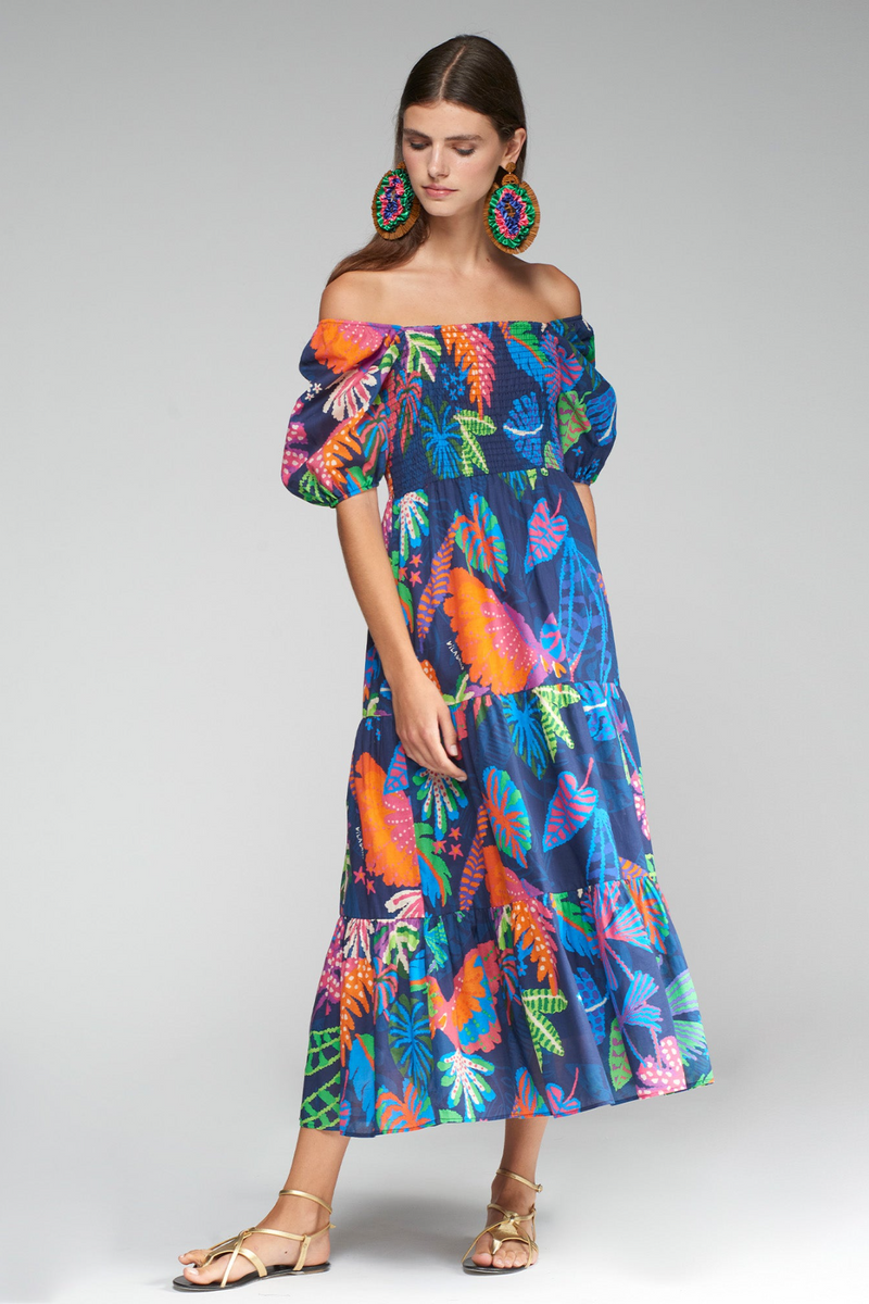 Light Gray Tora Dress in Jungla Print Midi Dress