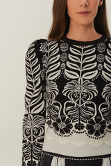 Black Ainika Tropical Splendor Knit Blouse Top