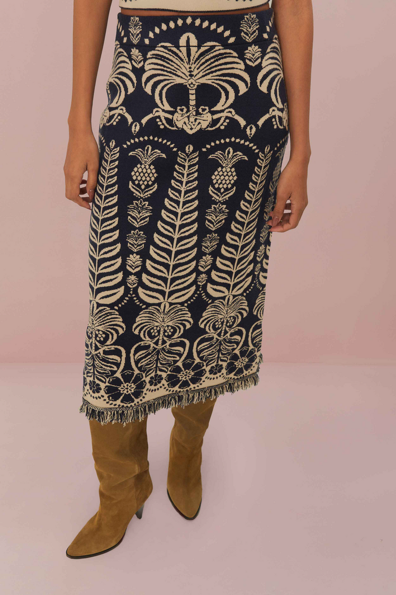 Rosy Brown Ainika Tropical Splendor Knit Skirt Midi Skirt