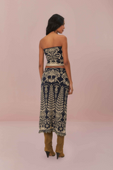 Tan Ainika Tropical Splendor Knit Skirt Midi Skirt