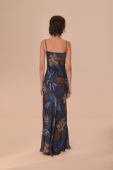 Tan Night Jungle Navy Blue Slip Dress Maxi Dress