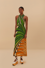 Tan Toucan Tree Green Dress Midi Dress