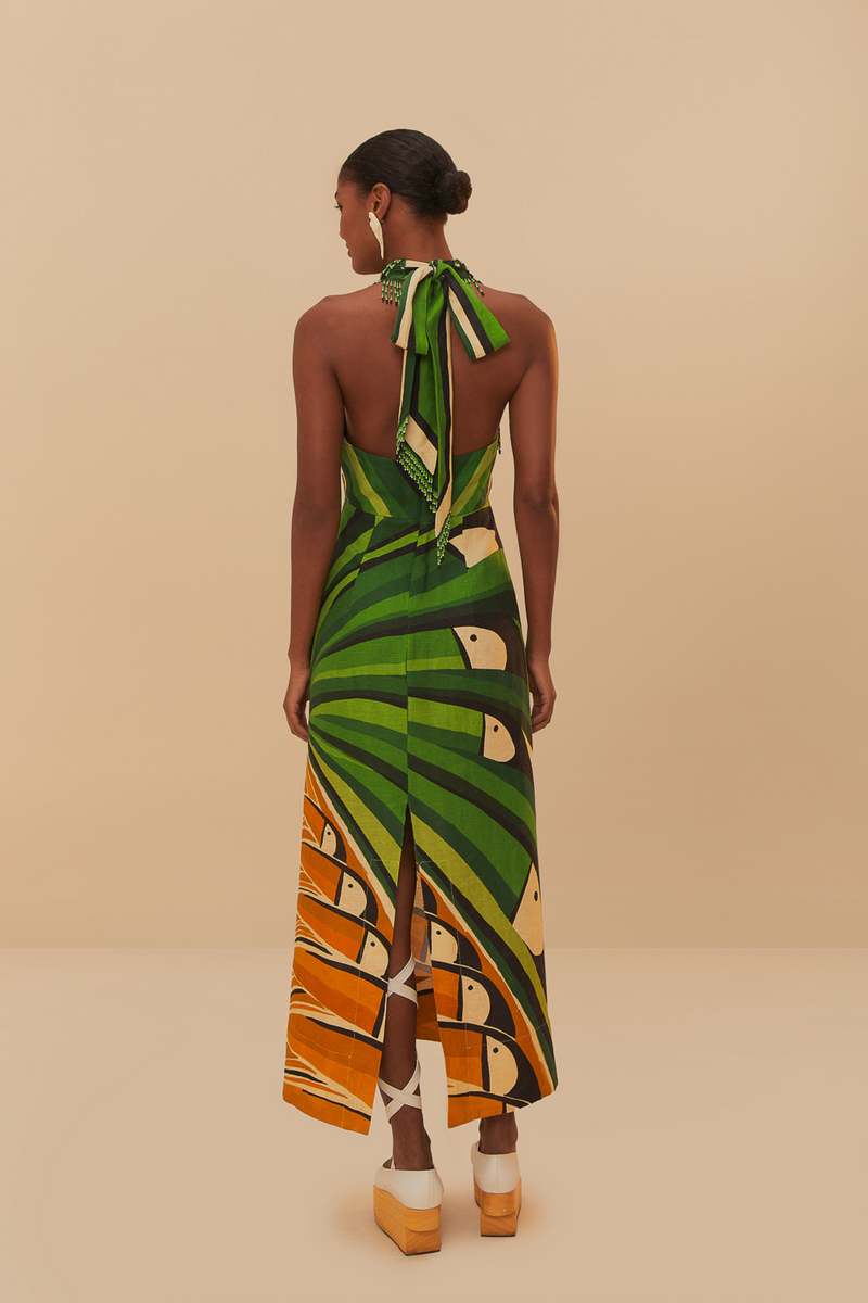 Tan Toucan Tree Green Dress Midi Dress