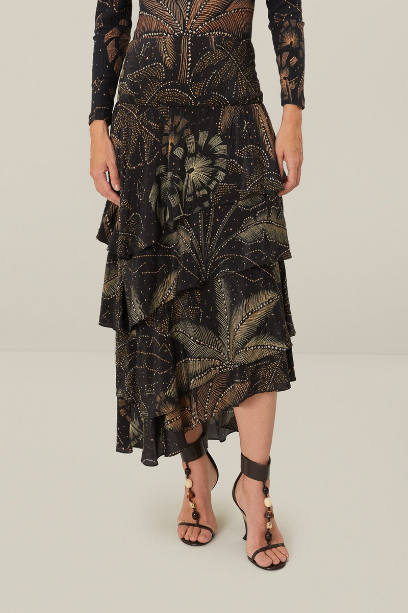 Black Golden Foliage Black Ruffle Skirt Skirt