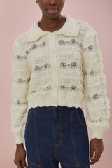 Gray Off-White Mixed Stitches Knit Cardigan Cardigan