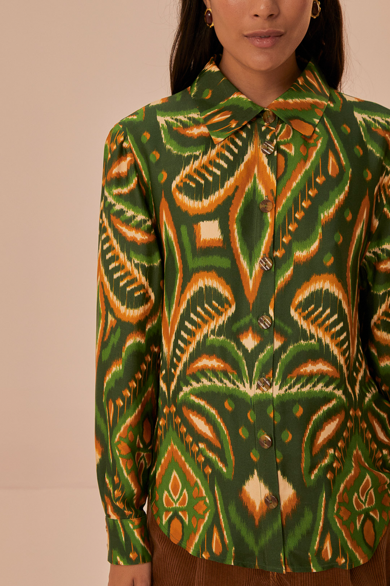 Tan Pineapple Ikat Green Shirt shirt