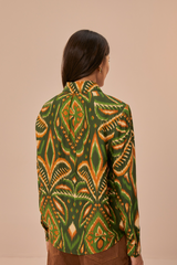 Tan Pineapple Ikat Green Shirt shirt