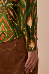 Tan Pineapple Ikat Green Shirt shirt