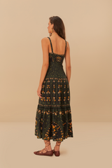 Tan Flowers Arch Black Sleeveless Maxi Dress Maxi Dress