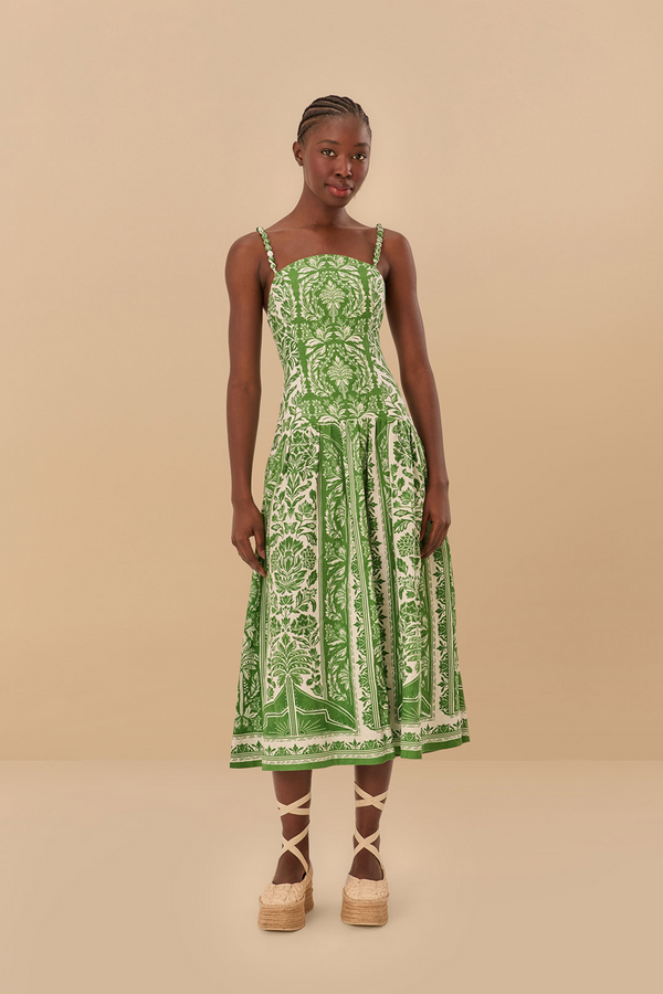 Tan Delicate Tapestry Green Midi Dress Midi Dress