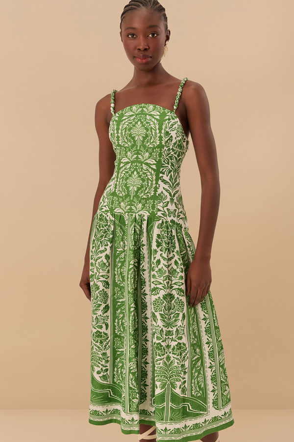 Tan Delicate Tapestry Green Midi Dress Midi Dress