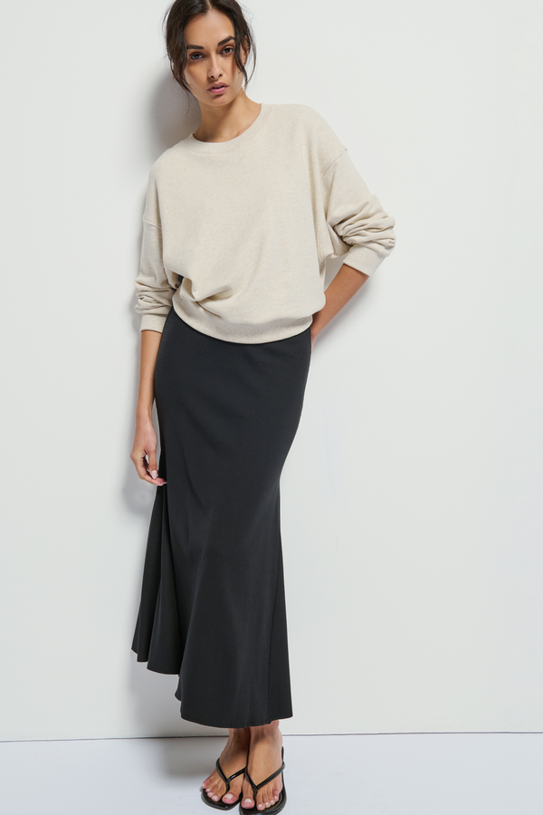 Light Gray Melani Ribbed Long Skirt Maxi Skirt